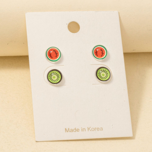 Watermelon And Kiwi Acrylic Stud Earrings Set