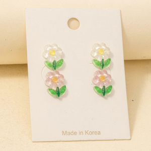 Pink And White Acrylic Flower Stud Earrings Set