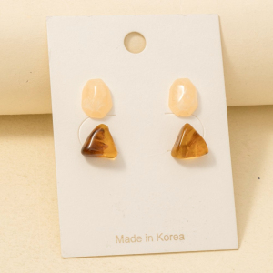 Amber And Pink Abstract Acrylic Shapes Stud Earrings Set