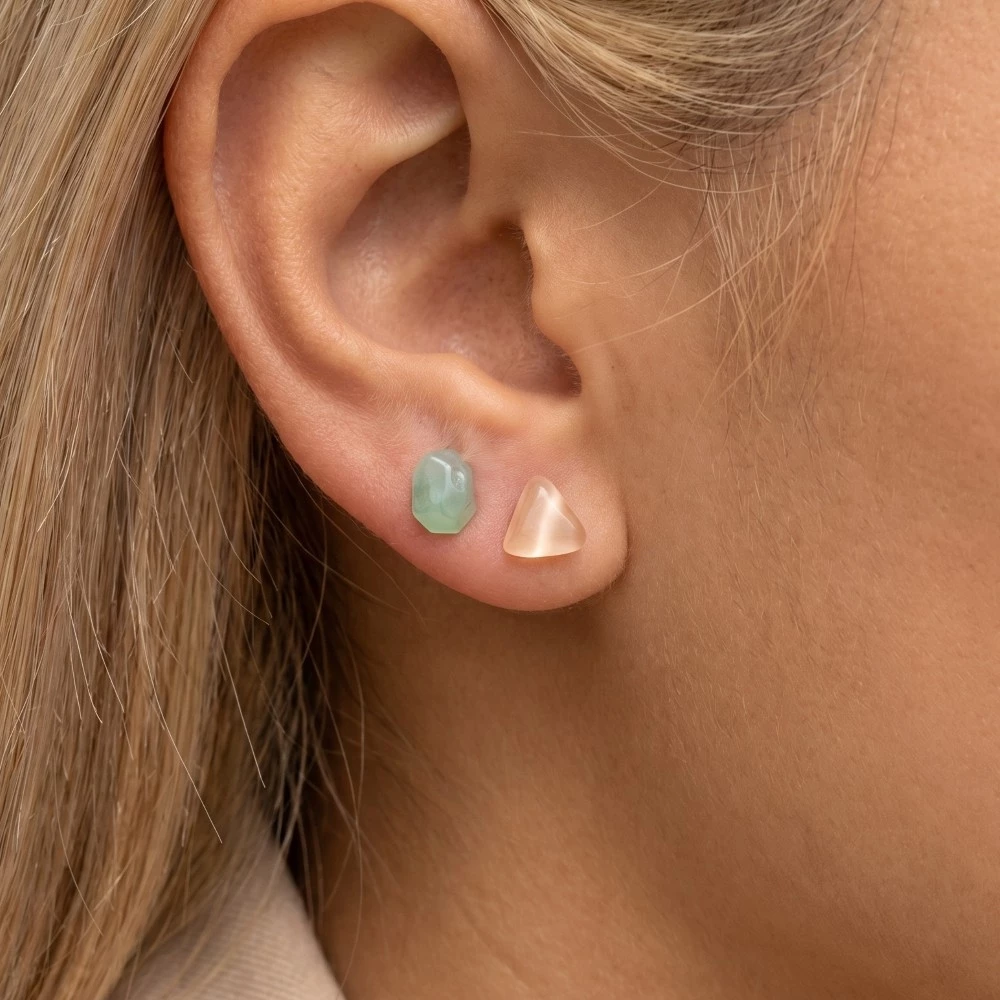 Green And Pink Abstract Acrylic Shapes Stud Earrings Set