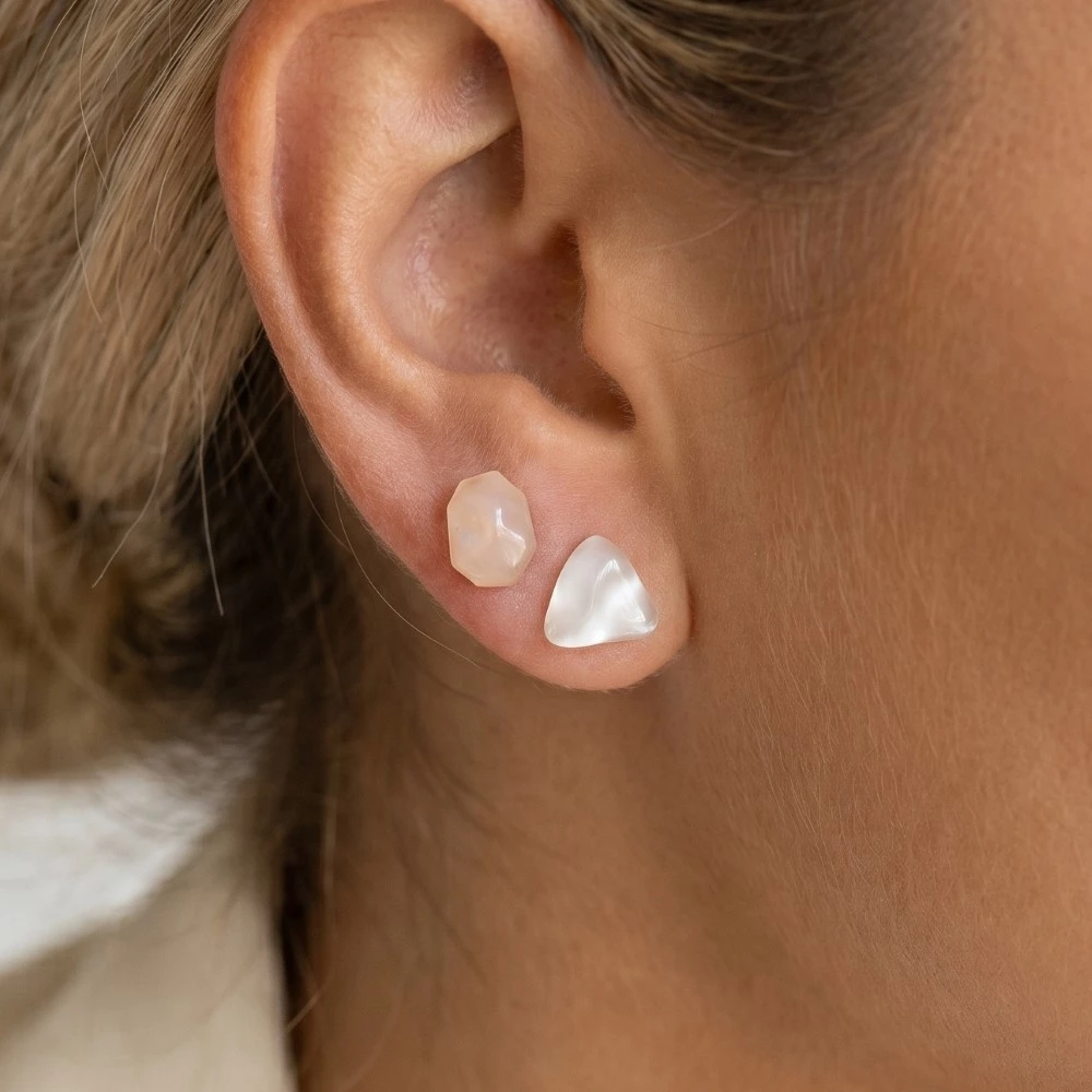 White And Pink Abstract Acrylic Shapes Stud Earrings Set