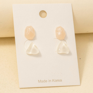 White And Pink Abstract Acrylic Shapes Stud Earrings Set