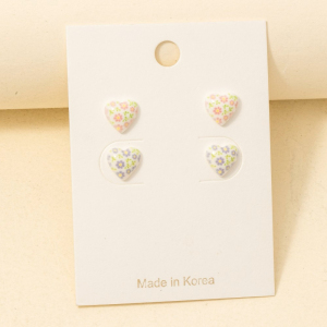 Light Floral Acrylic Heart Stud Earrings Set