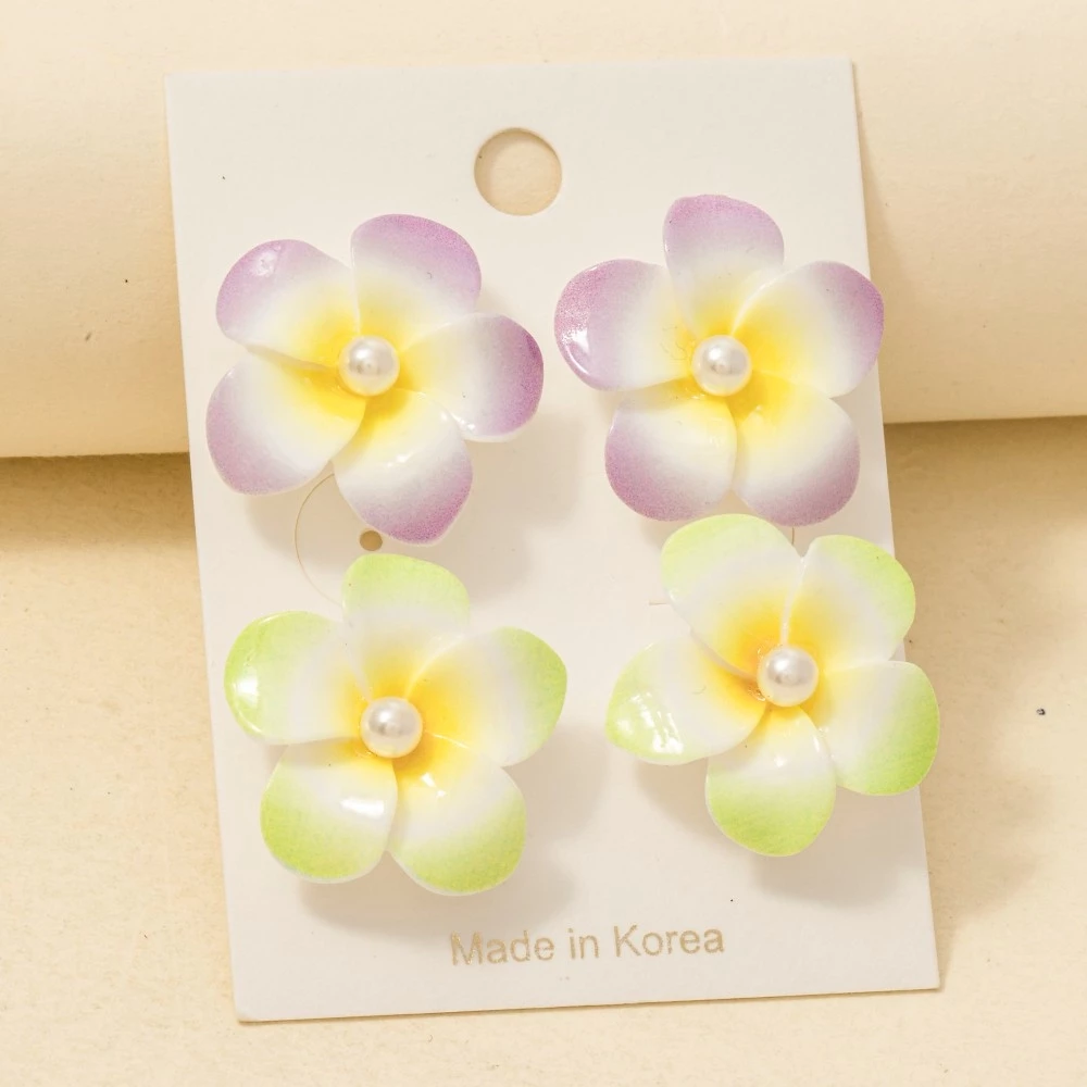 Acrylic Flower And Pearl Stud Earrings Set