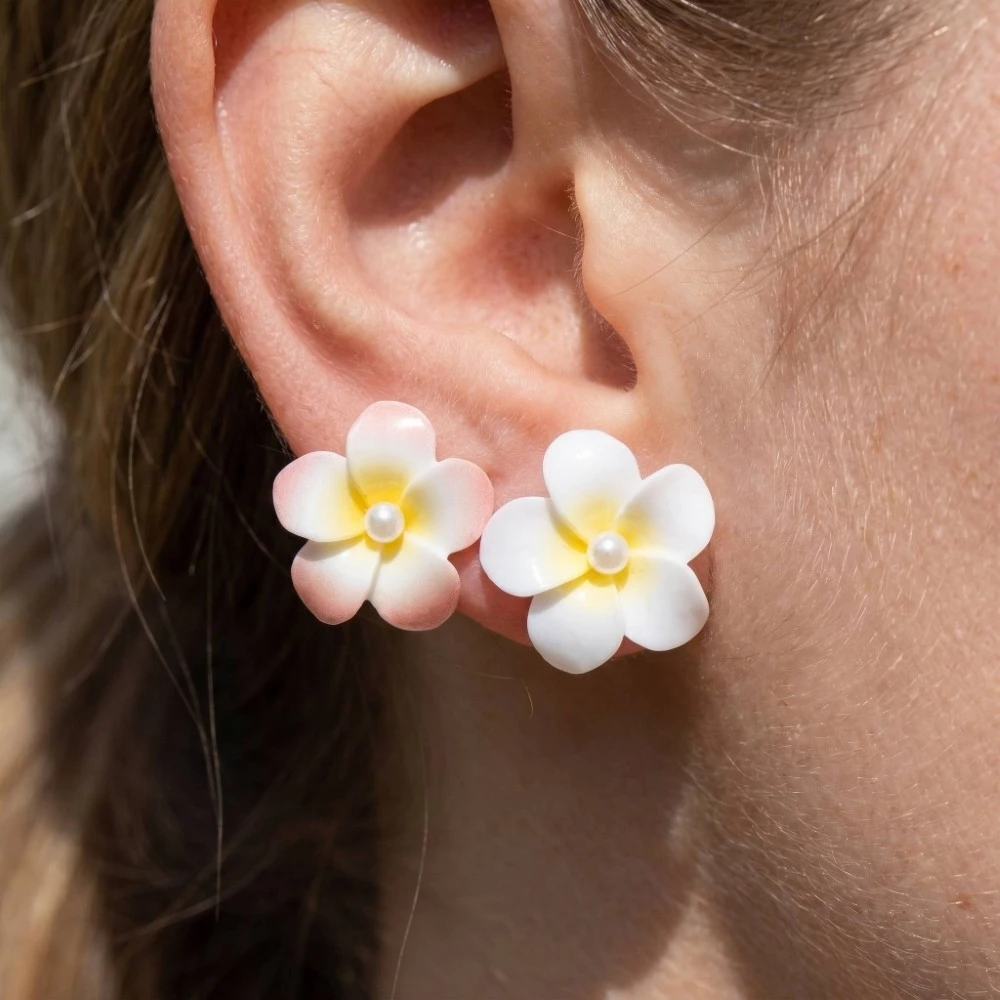 Pearl Studded Acrylic Flower Stud Earrings