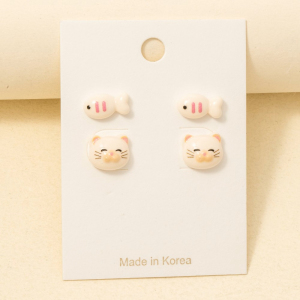 Cat And Fish Acrylic Stud Earrings Set