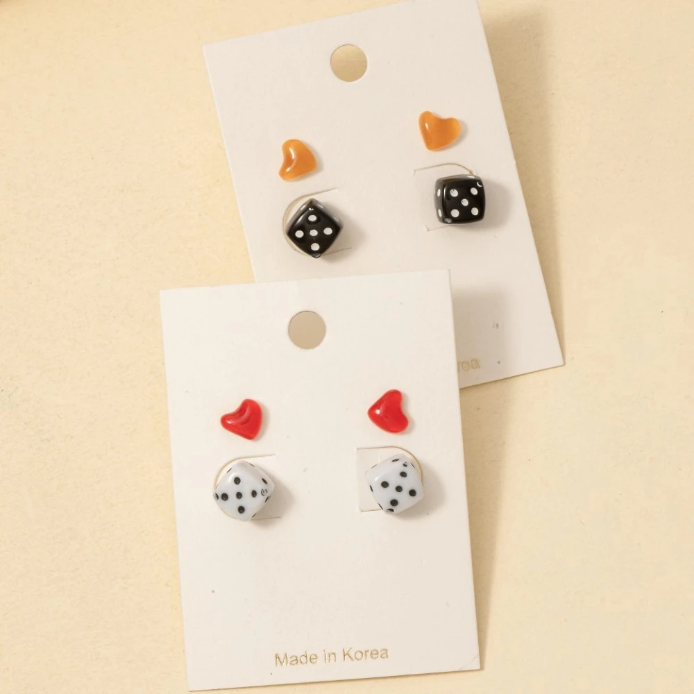 Dice And Hearts Acrylic Stud Earrings Set