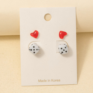 Dice And Hearts Acrylic Stud Earrings Set