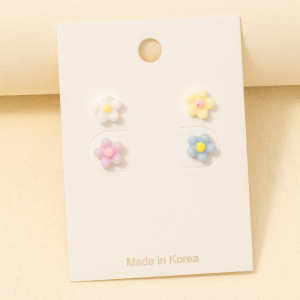 Multi Colored Acrylic Flower Stud Earrings Set
