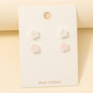 Glitter Acrylic Pearl Stud Flower Stud Earrings Set