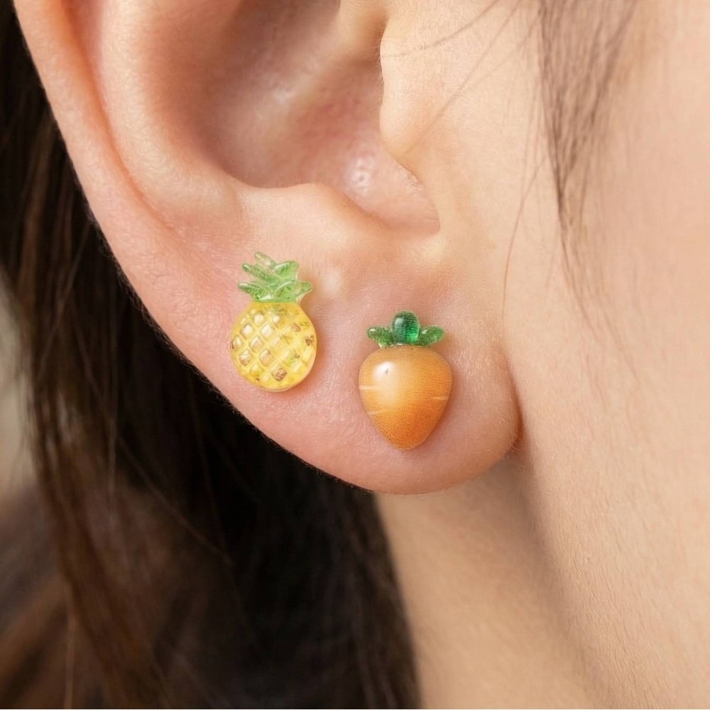 Pineapple And Carrot Acrylic Stud Earrings Set