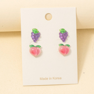 Glitter Acrylic Peach And Grapes Stud Earrings Set