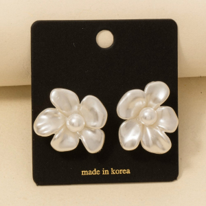 Acrylic Pearly Flower And Bead Stud Earrings