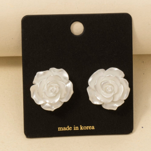 Acrylic White Rose Stud Earrings