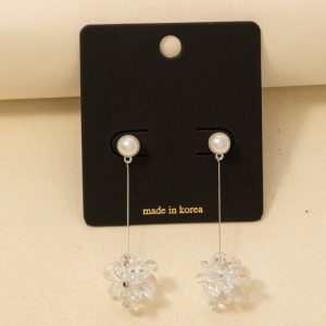 Pearl And Acrylic Flower Bar Dangle Earrings