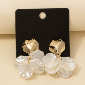 Acrylic And Metallic Flower Petals Dangle Earrings