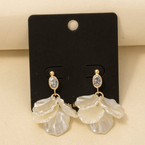 Pearly Petals And Cz Oval Gem Dangle Earrings