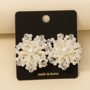 Pearl And Faceted Beads Cluster Earrings