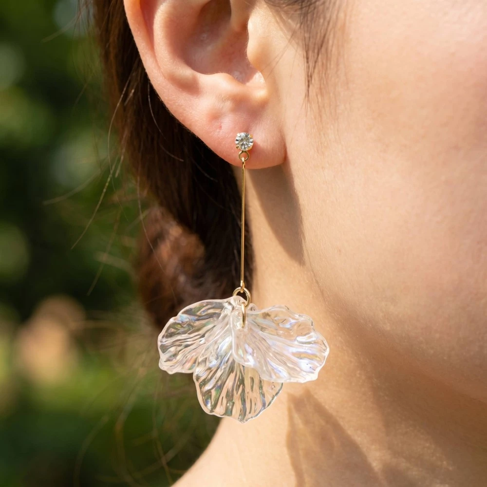 Iridescent Flower Petals Bar Dangle Earrings