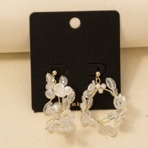 Faceted Beads And Acrylic Flowers Hoop Earrings