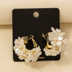 Cluster Pearly Petals Floral Hoop Earrings
