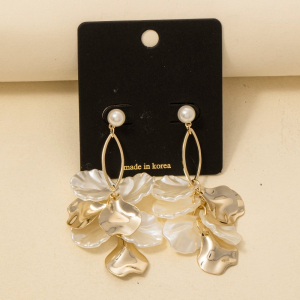 Metallic And Pearly Petal Charms Dangle Earrings