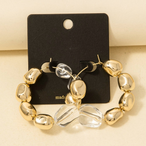 Abstract Metallic And Acrylic Beads Hoop Earrings