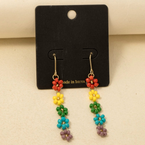 Seed Beaded Flower Chain Dangle Earrings