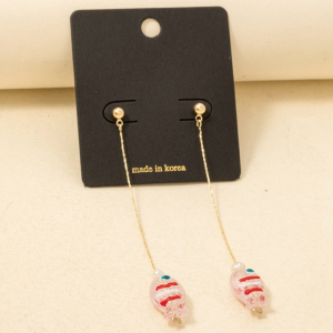 Striped Glass Fish Dangle Chain Earrings
