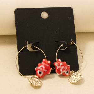 Seashell Fish Hoop Earrings