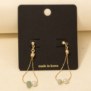 Chip Stone And Pearl Beads Chain Dangle Earrings