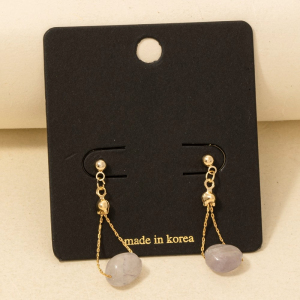 Polished Stone Bead Chain Dangle Earrings