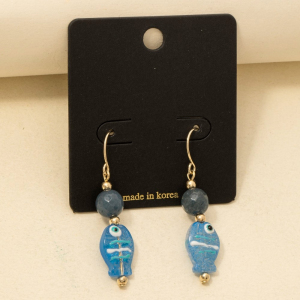 Gemstone Glass Bead Fish Drop Earrings