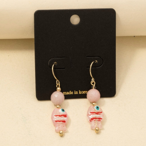Gemstone Glass Bead Fish Drop Earrings