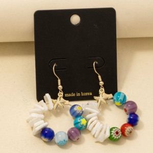 Sea Life Shell Glass Bead Drop Earrings