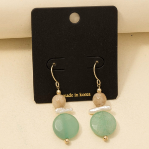 Tiered Gemstone Pearl Drop Earrings