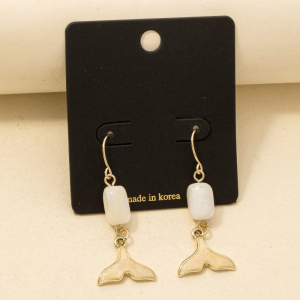 Gemstone Enamel Fish Tail Drop Earrings