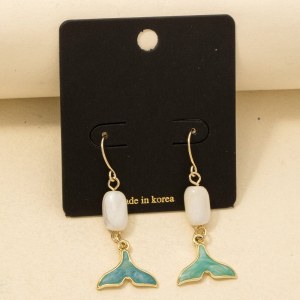 Gemstone Enamel Fish Tail Drop Earrings