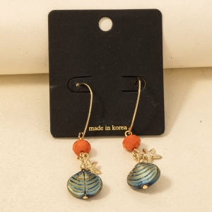 Faceted Bead Star Fish And Clam Shell Dangle Earrings