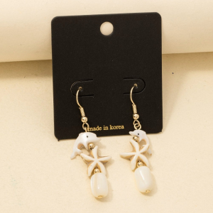 Tiered Gemstone Dolphin Starfish Drop Earrings