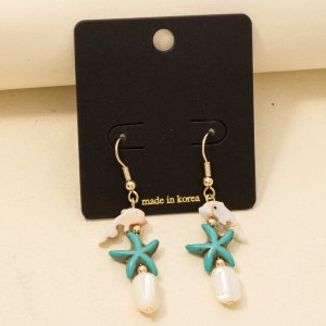 Tiered Gemstone Dolphin Starfish Drop Earrings