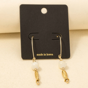 Fish And Bead Charm Dangle Earrings
