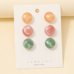 3 Pair Flattened Acrylic Ball Stud Earrings