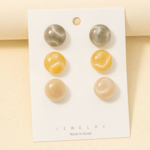 Earth Tones Acrylic Flattened Ball Stud Earrings Set