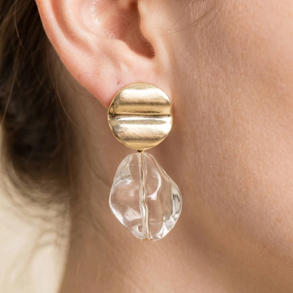Clear Acrylic Gem And Disc Post Dangle Earrings