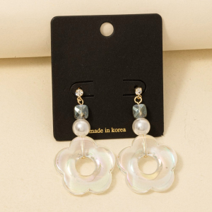 Gem Pearl And Iridescent Flower Dangle Earrings