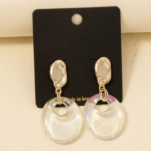 Warped Metallic And Iridescent Oval Dangle Earrings
