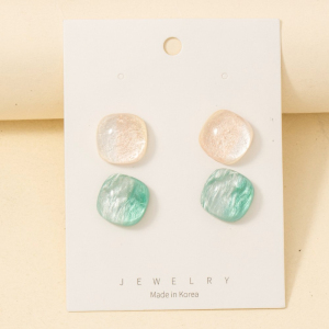 Multi Color Acrylic Rounded Square Stud Earrings Set