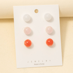 3 Pair Acrylic Ball Stud Earrings