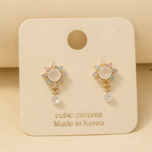 Gold Dipped Cz Circle Flower Earrings